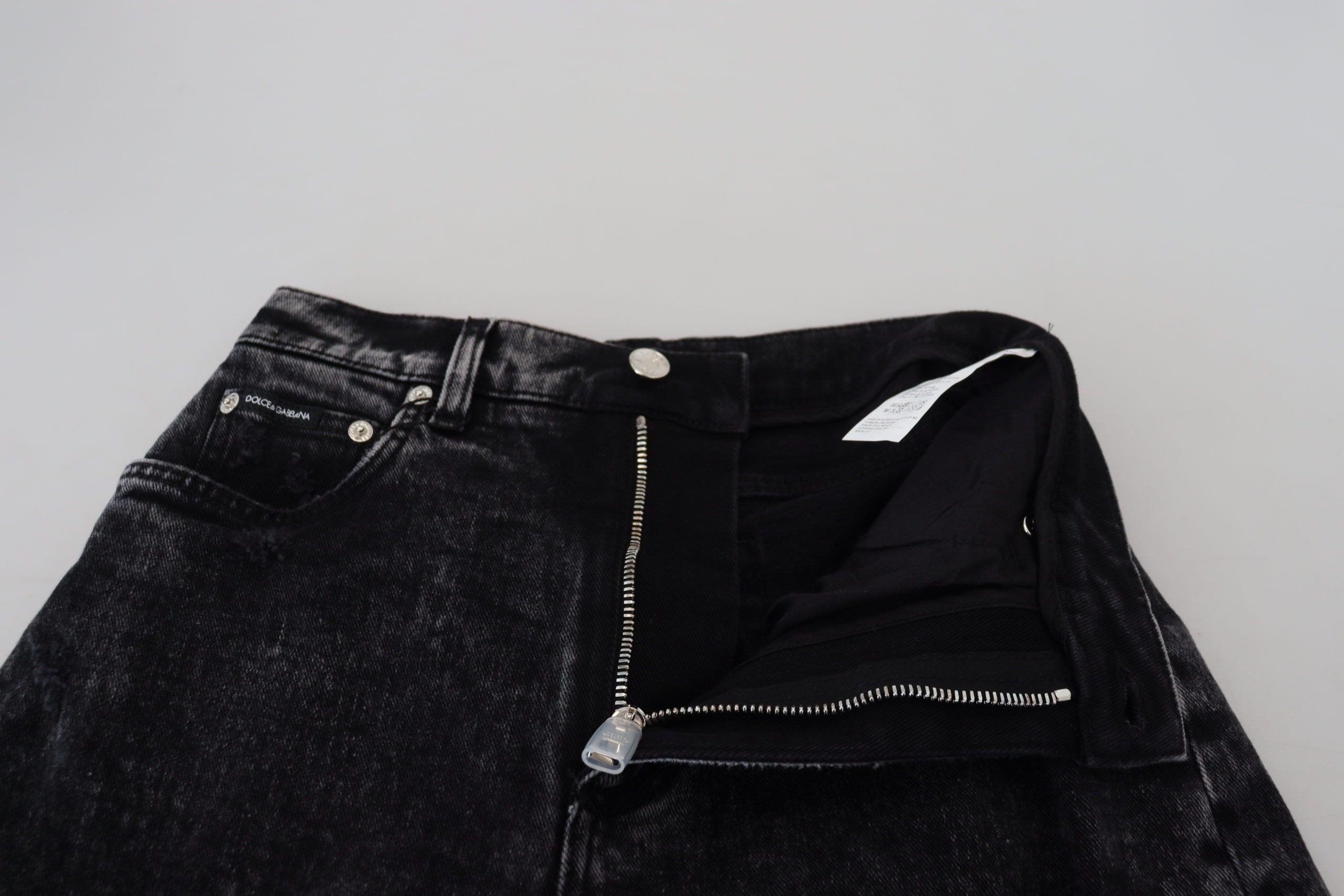 Black Washed Cotton High Waist Denim Jeans - ventzia