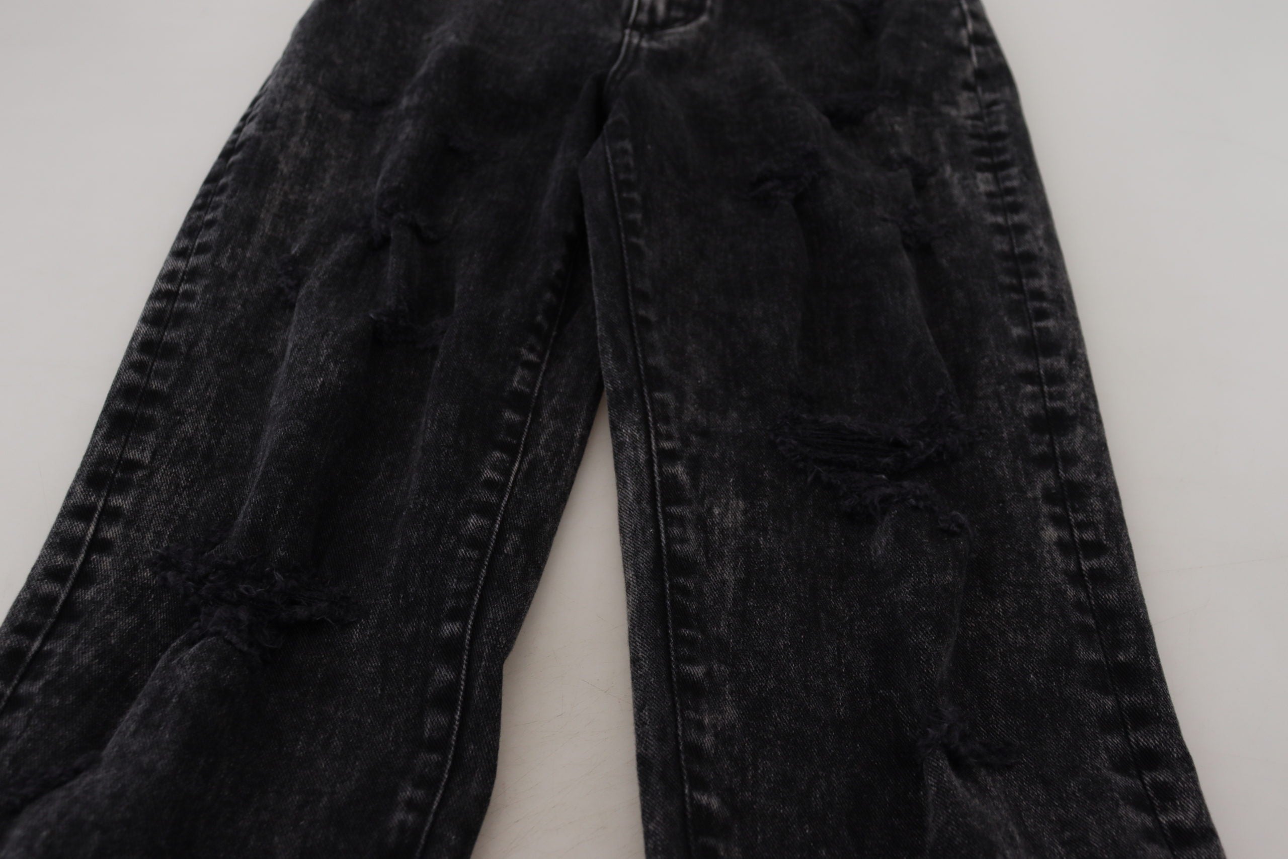 Black Washed Cotton High Waist Denim Jeans - ventzia