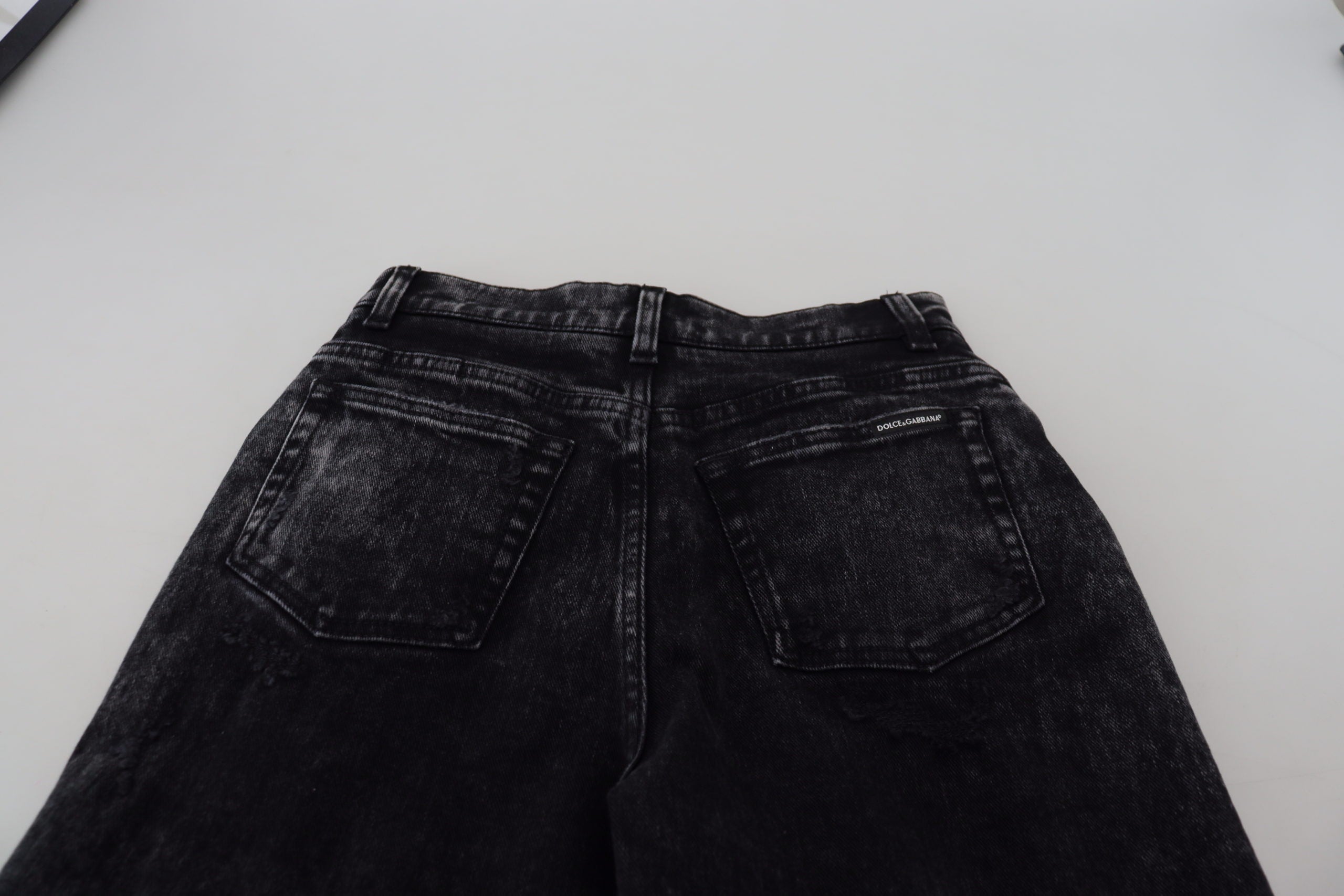 Black Washed Cotton High Waist Denim Jeans - ventzia