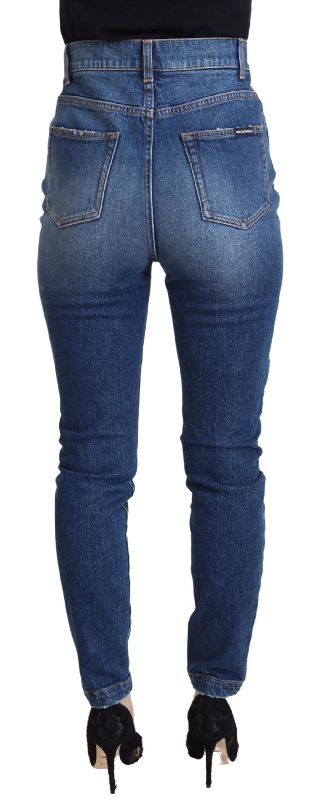 Blue Cotton High Waist Skinny Denim Jeans - ventzia