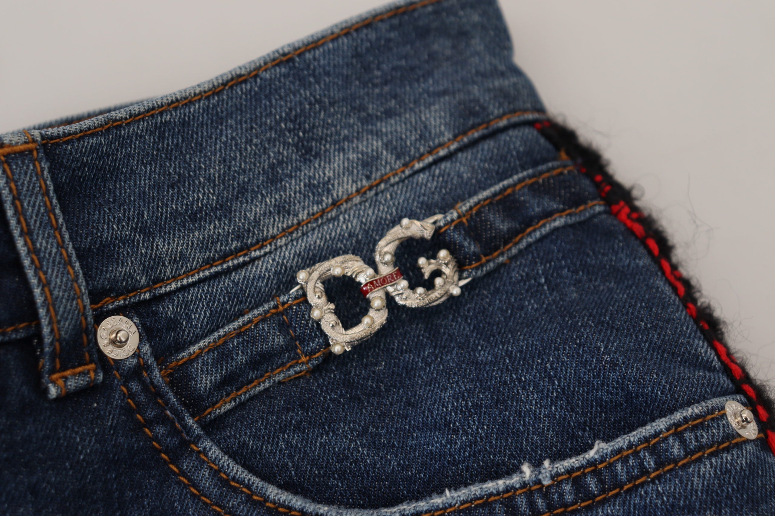 Blue Checkered Back Skinny Denim Jeans - ventzia