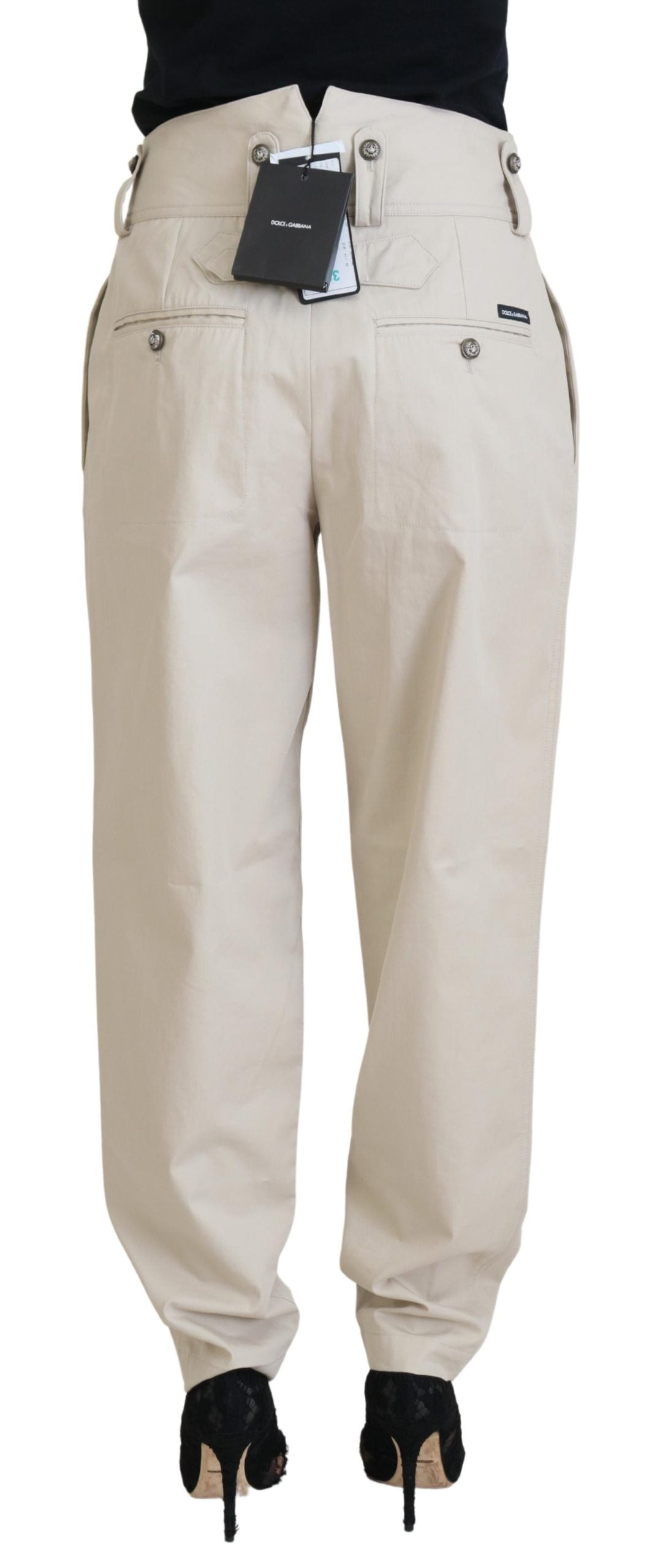 Beige Cotton Women Cargo Pants - ventzia