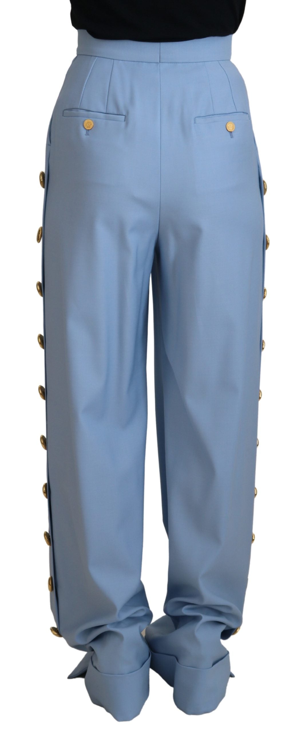 Light Blue Button Wide Leg Pants - ventzia
