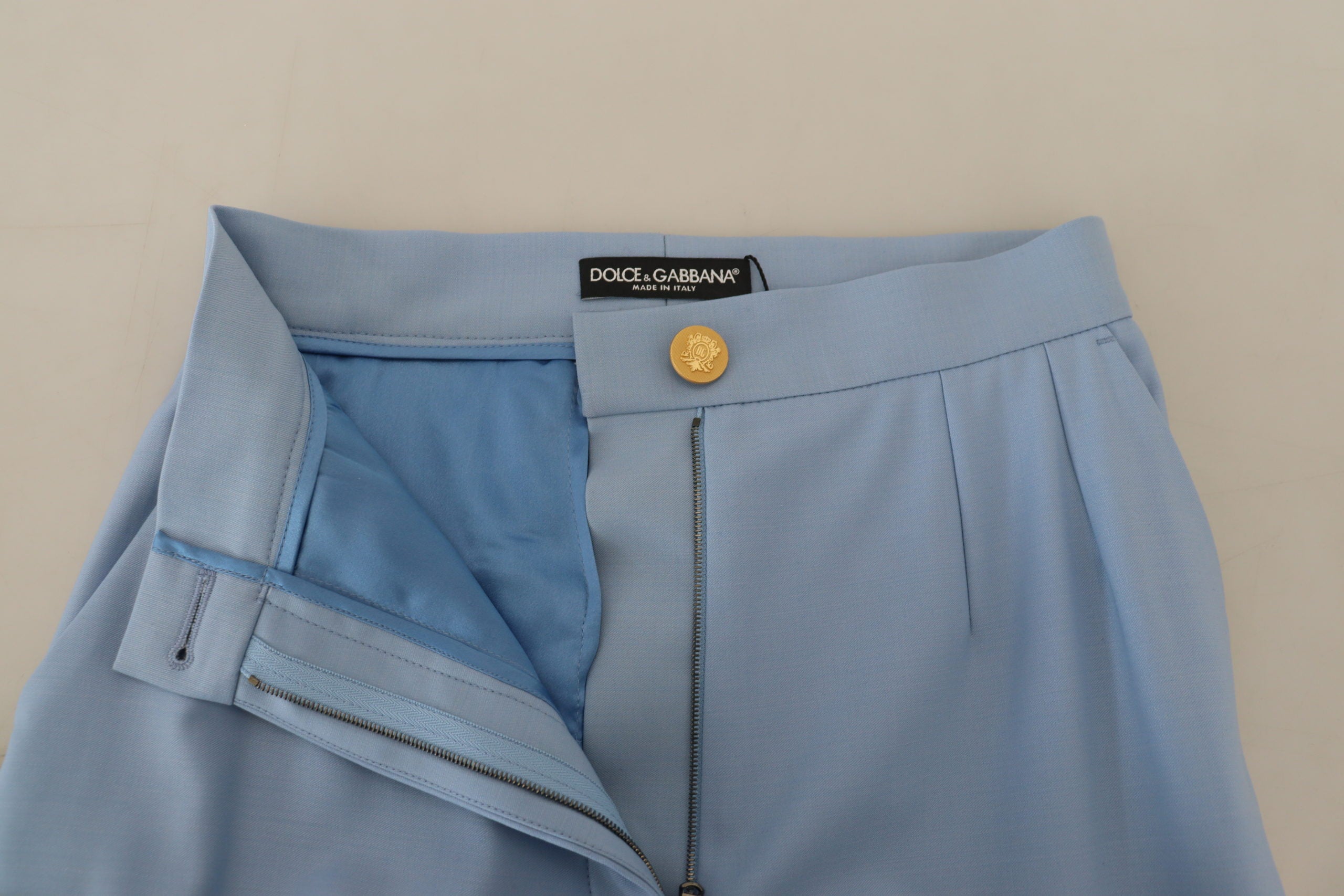 Light Blue Button Wide Leg Pants - ventzia