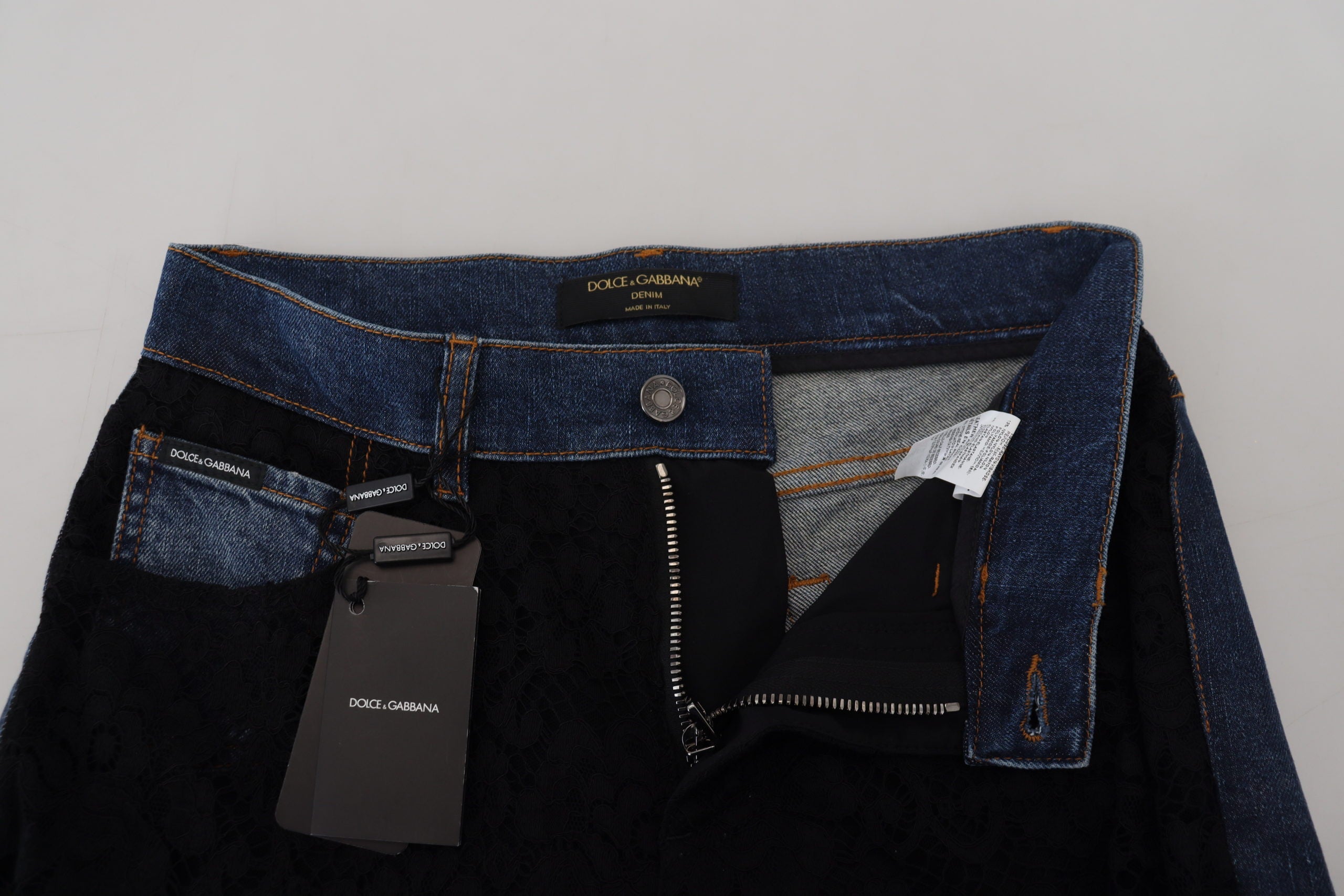 Black Floral Lace Front Skinny Denim Jeans - ventzia