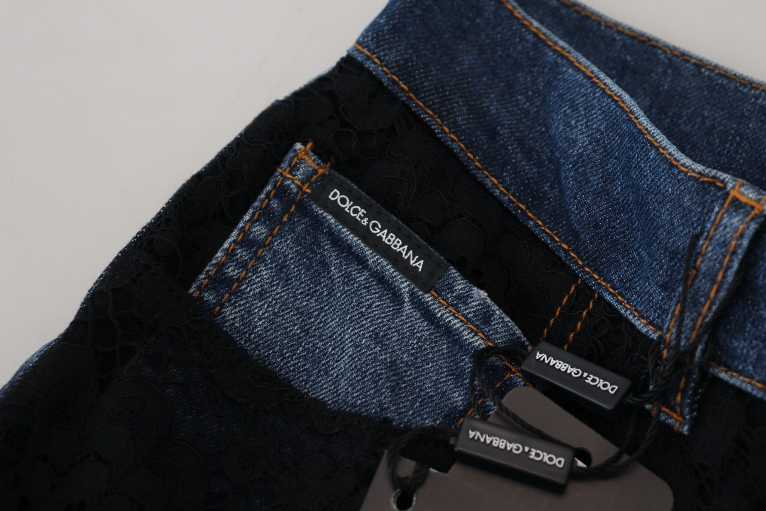 Black Floral Lace Front Skinny Denim Jeans - ventzia