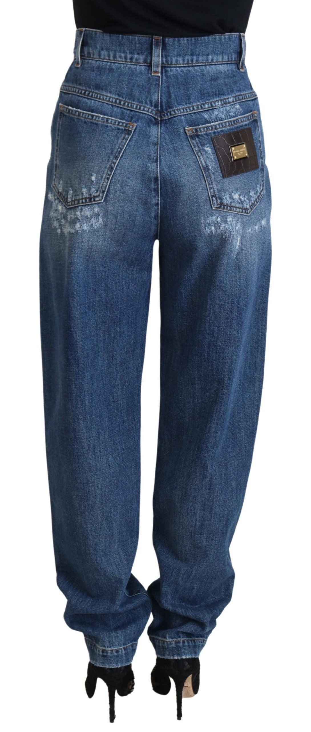 Blue Washed Cotton Tattered Denim Jeans - ventzia