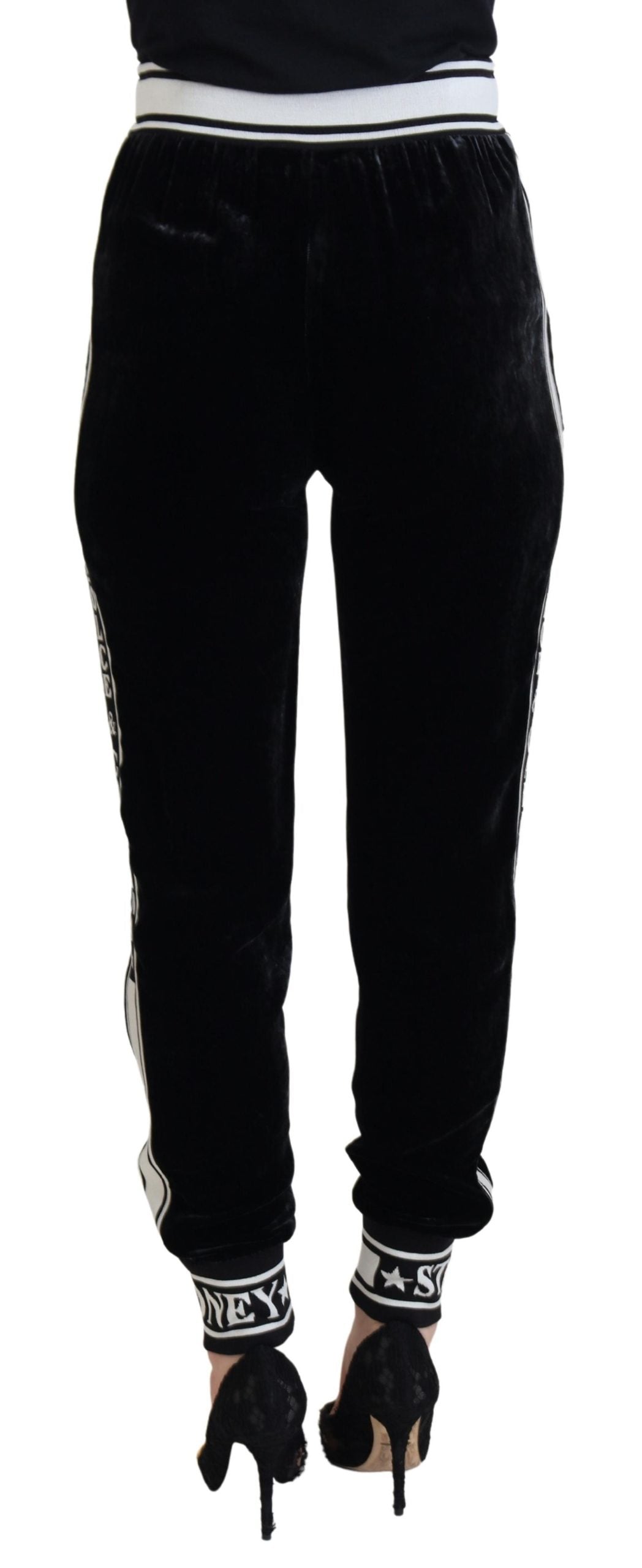Black DG Logo Velvet Trouser Pants - ventzia