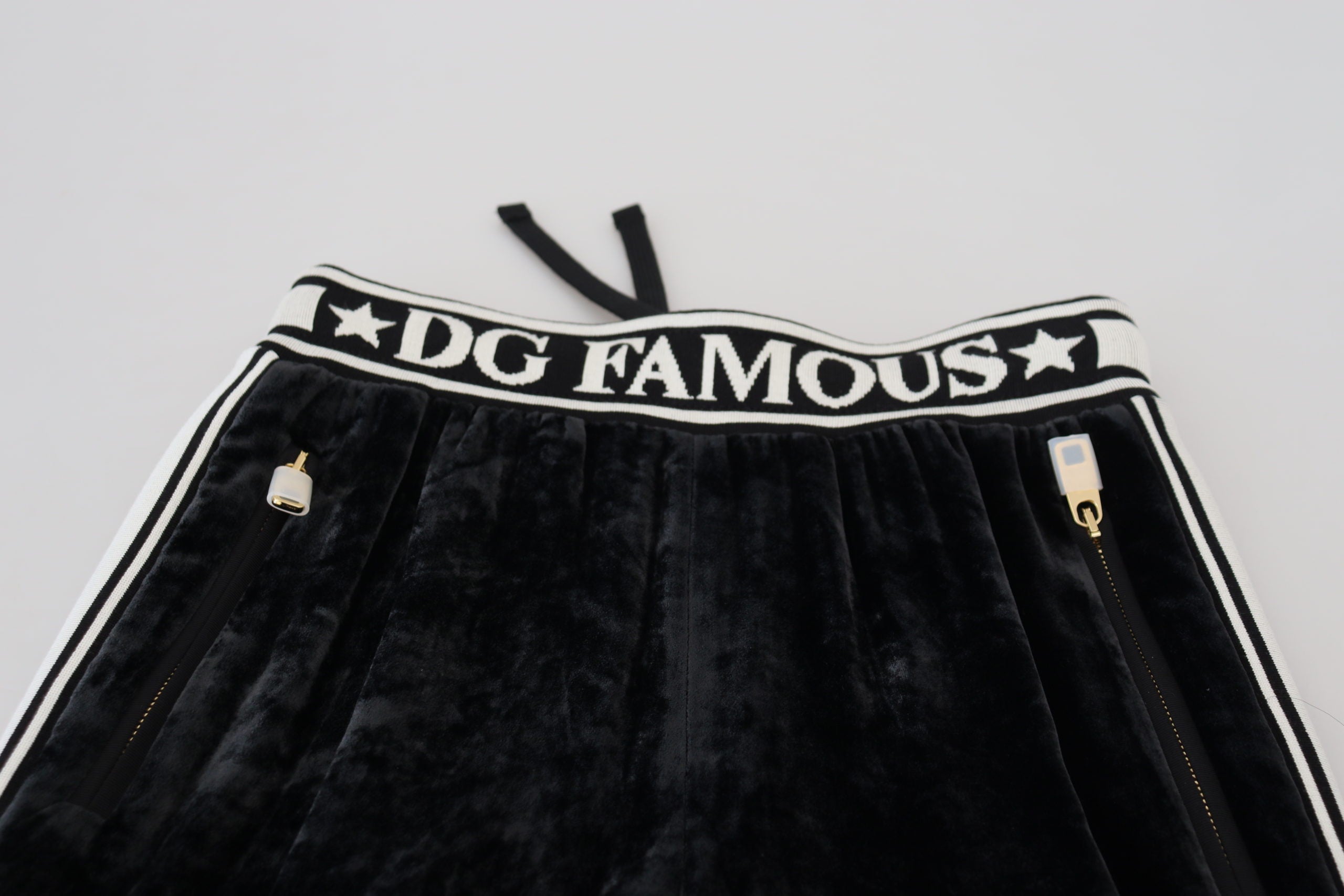 Black DG Logo Velvet Trouser Pants - ventzia