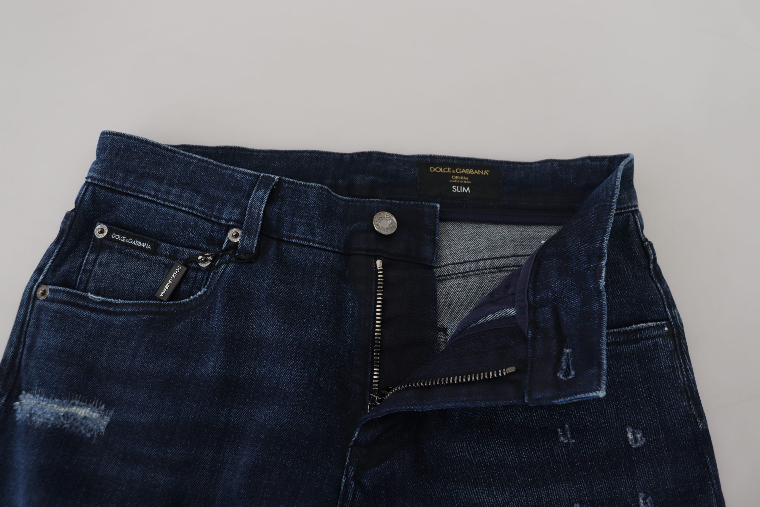 Blue Cotton Skinny Tattered Denim Jeans - ventzia