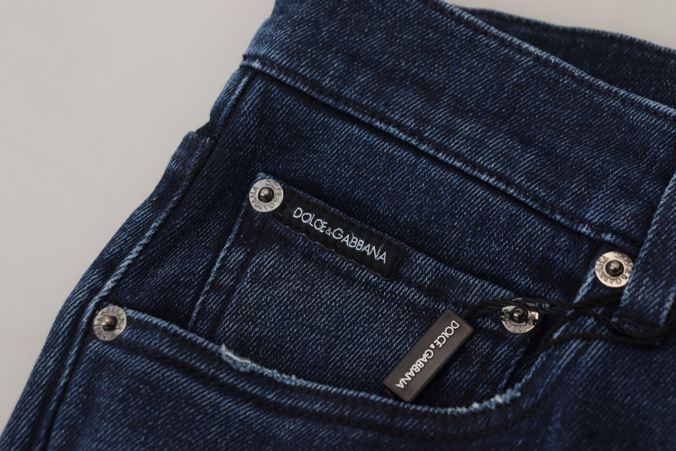 Blue Cotton Skinny Tattered Denim Jeans - ventzia