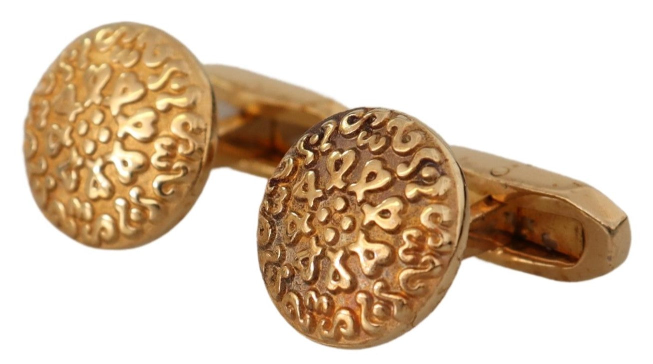 Gold Plated Brass Round Pin Men Cufflinks - ventzia