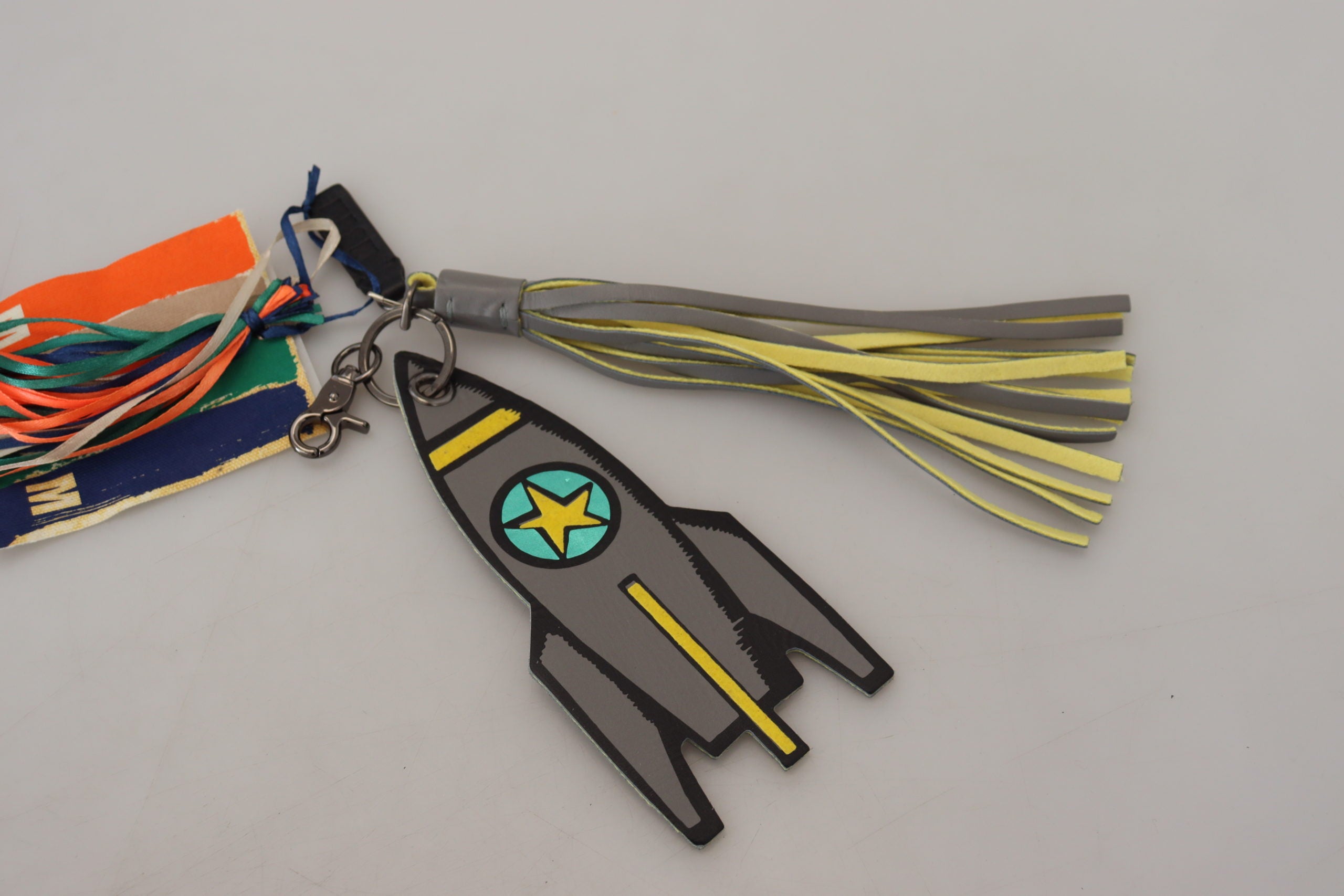 Multicolor Rocket Ship Silver Tone Metal Keychain - ventzia