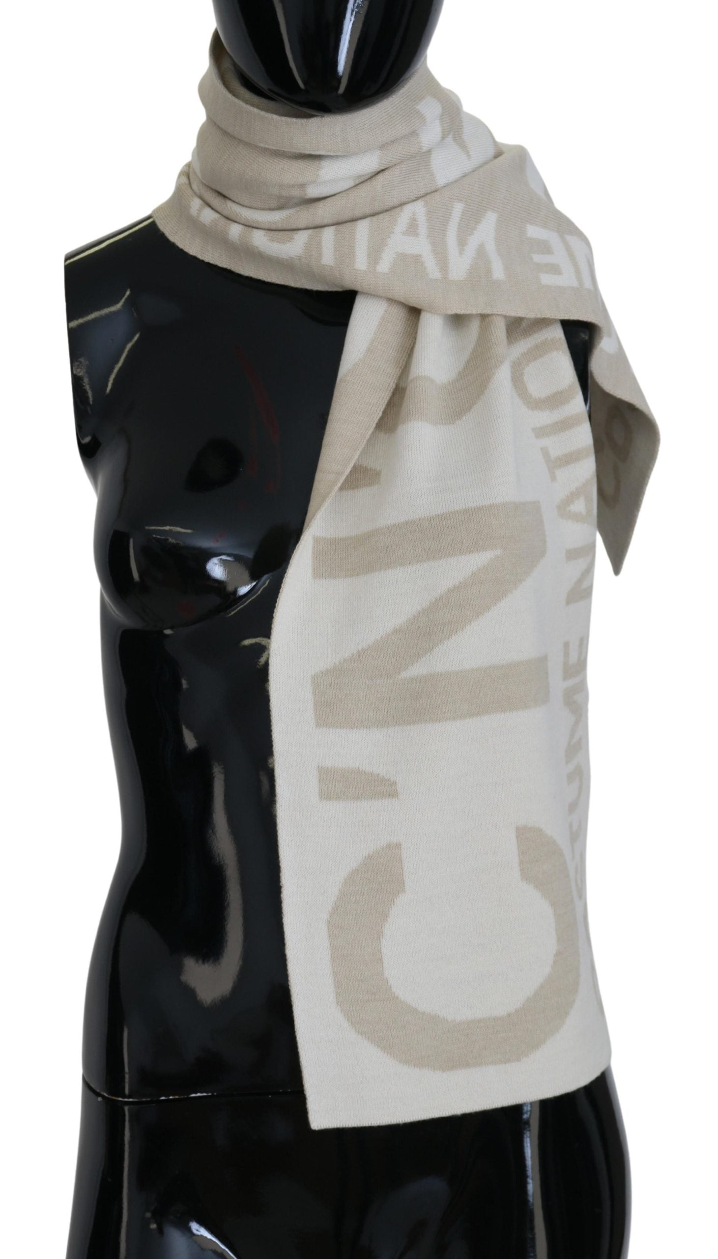 Beige White Logo Wrap Warmer Shawl Scarf - ventzia