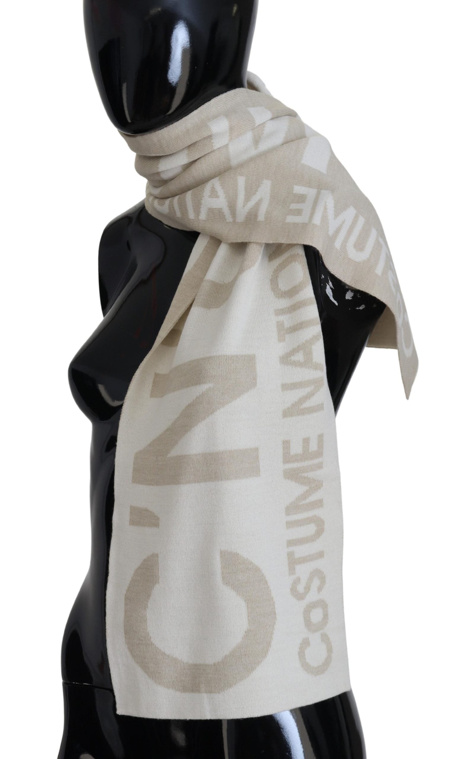 Beige White Logo Wrap Warmer Shawl Scarf - ventzia