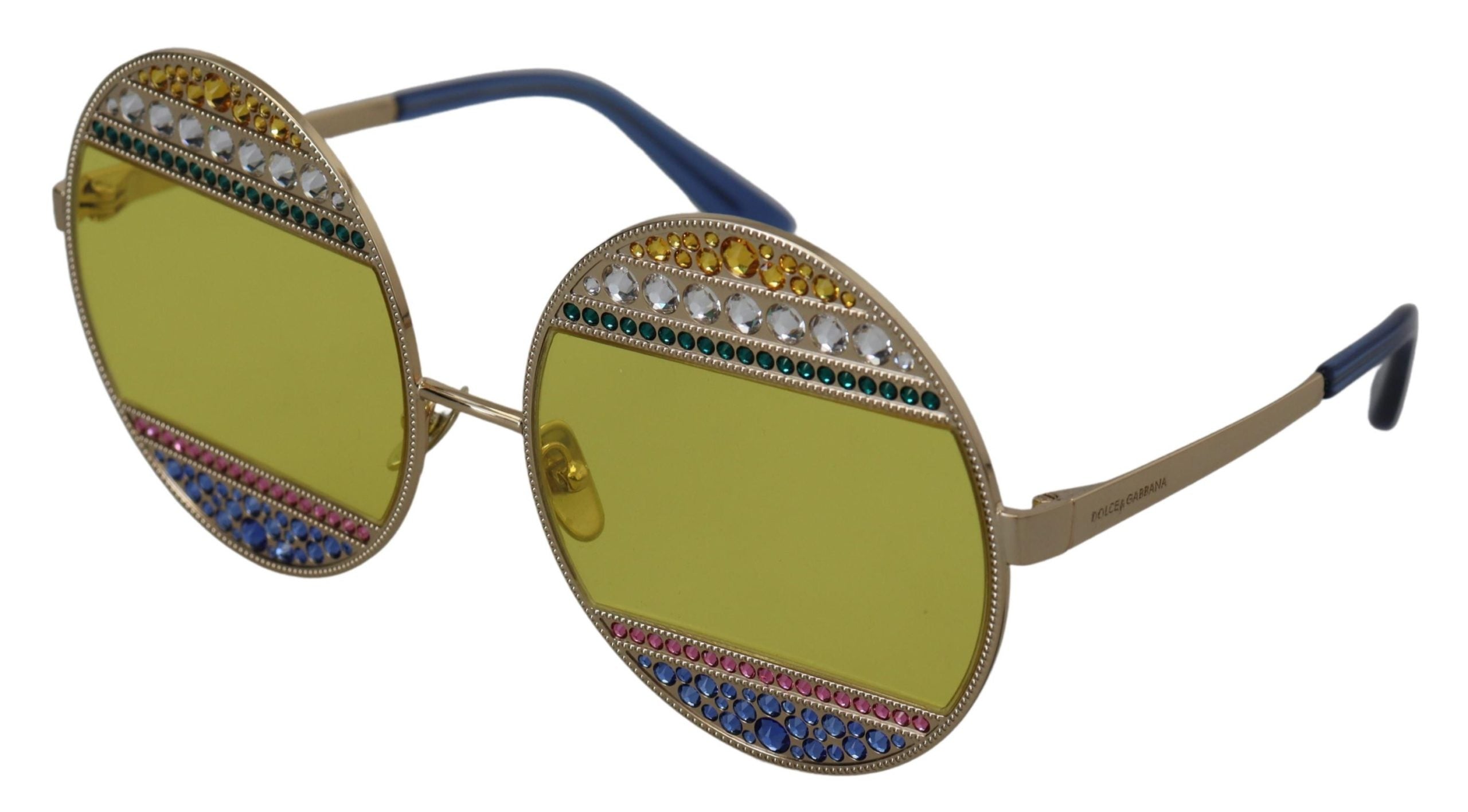 Gold Oval Metal Crystals Shades DG2209B Sunglasses - ventzia