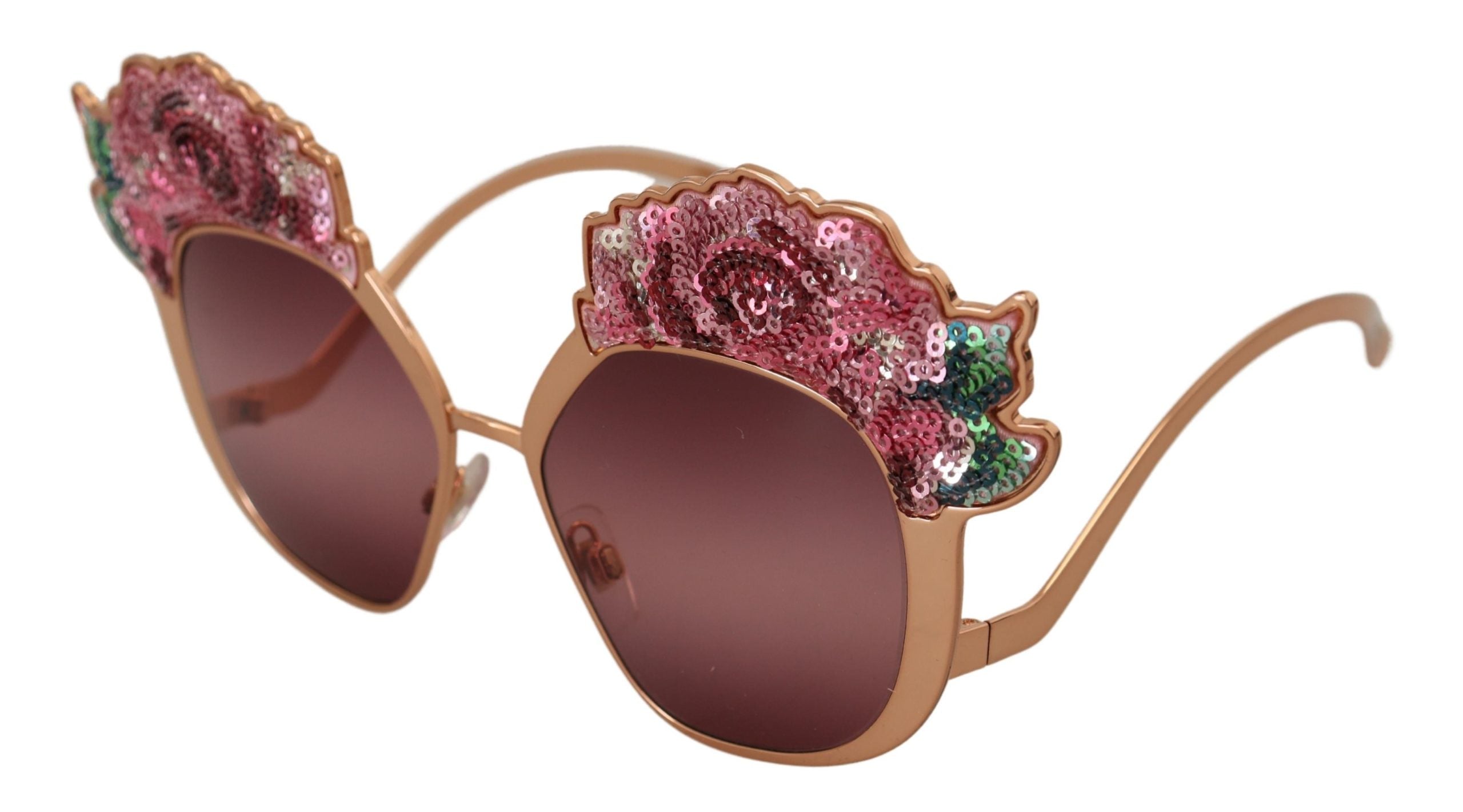Pink Gold Rose Sequin Embroidery DG2202 Sunglasses - ventzia