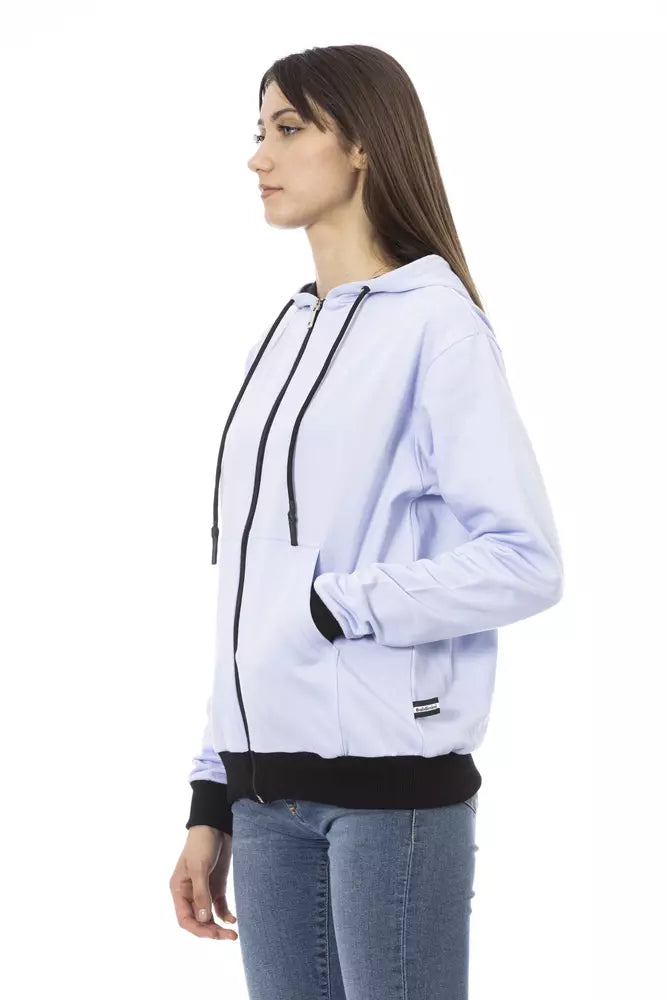 Purple Cotton Women Sweater with Adjustable Hood