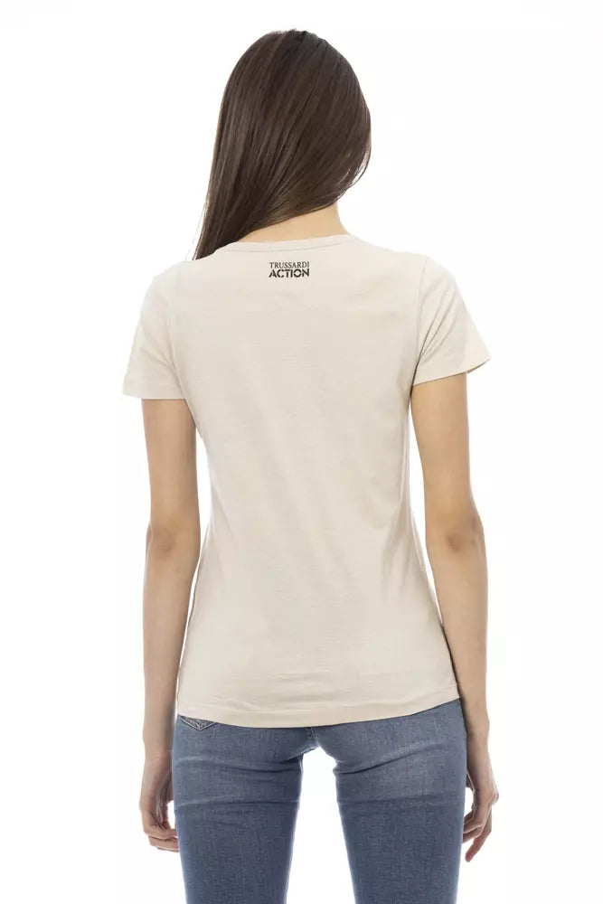 Beige Cotton Women T-Shirt - ventzia