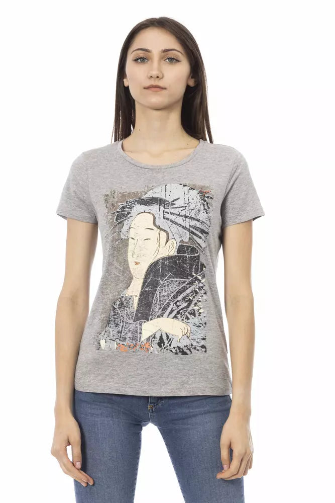 Gray Cotton Women T-Shirt - ventzia