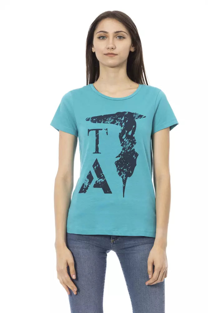 Light Blue Cotton Women T-Shirt - ventzia