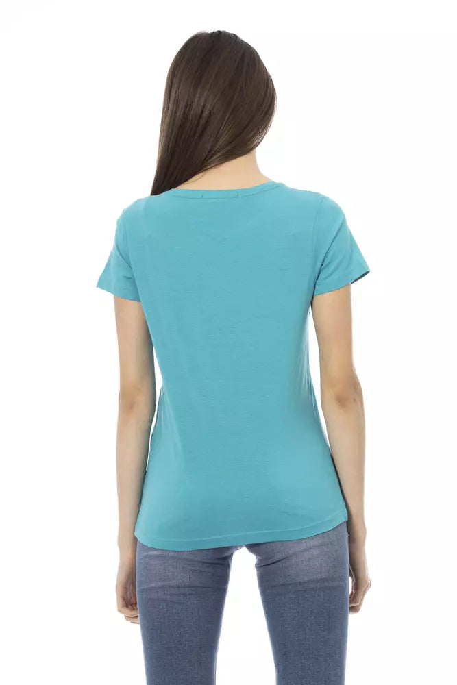 Light Blue Cotton Women T-Shirt - ventzia
