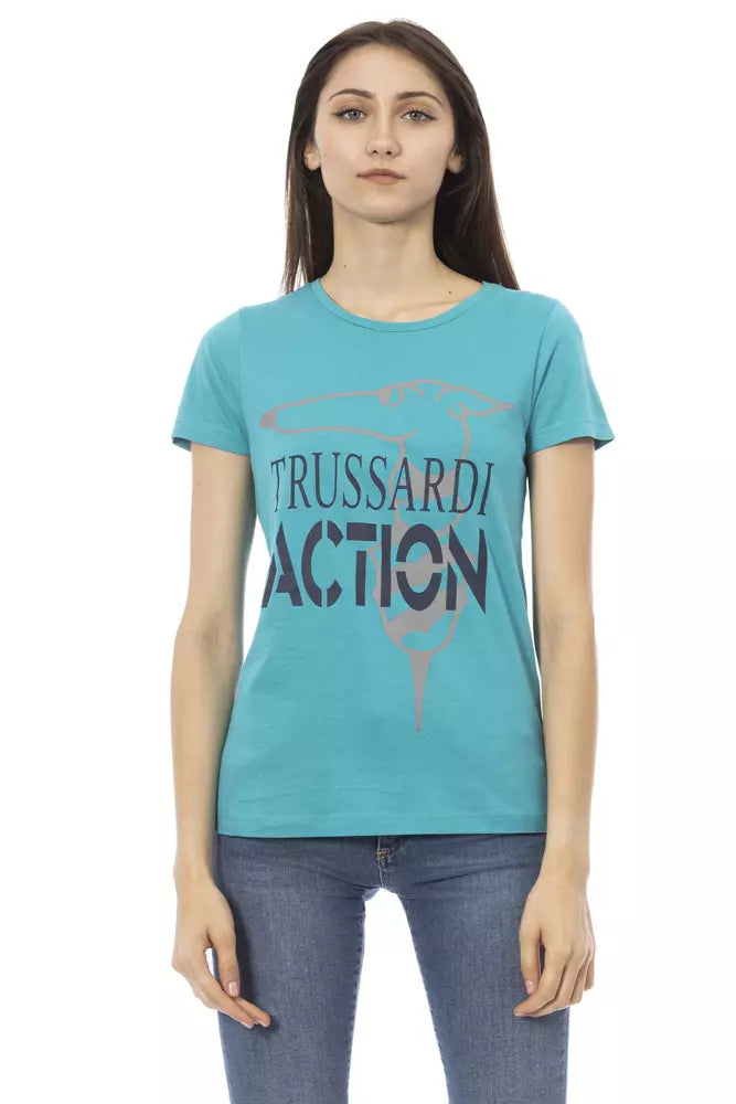 Light Blue Cotton Women T-Shirt - ventzia