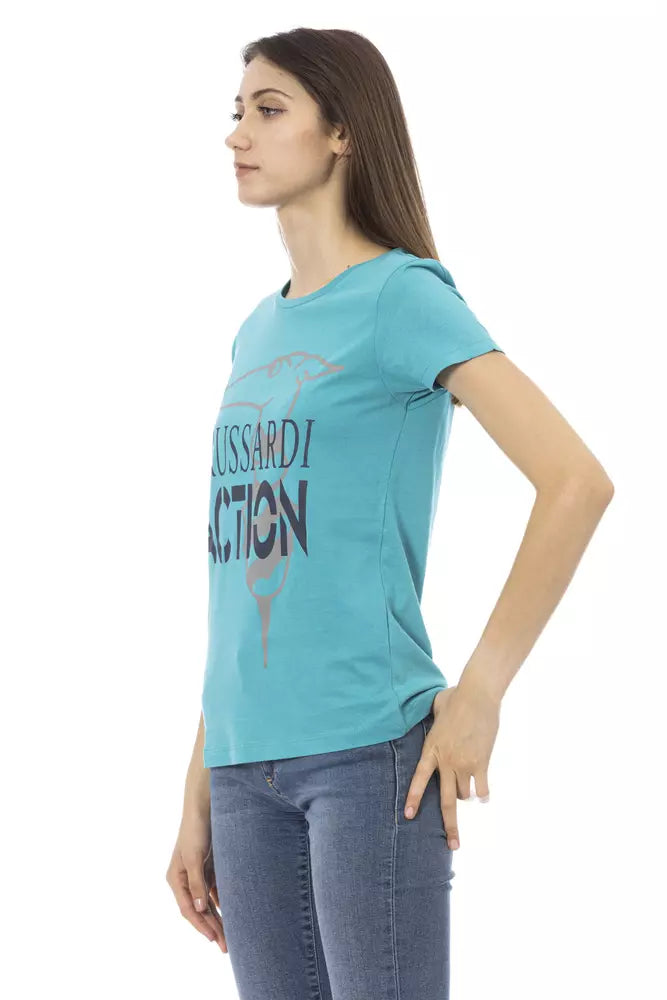 Light Blue Cotton Women T-Shirt - ventzia