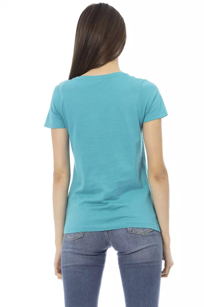 Light Blue Cotton Women T-Shirt - ventzia