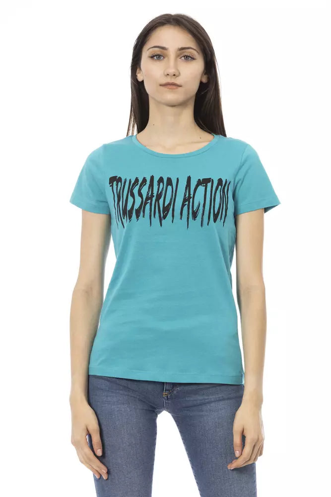 Light Blue Cotton Women T-Shirt - ventzia