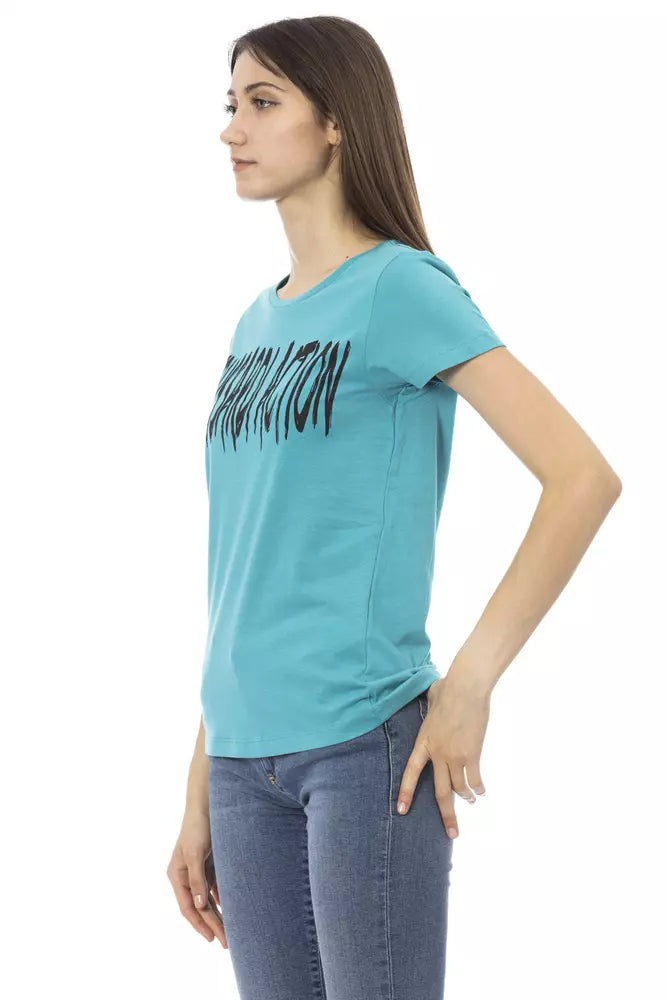 Light Blue Cotton Women T-Shirt - ventzia