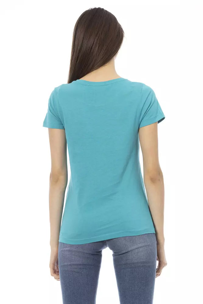 Light Blue Cotton Women T-Shirt - ventzia