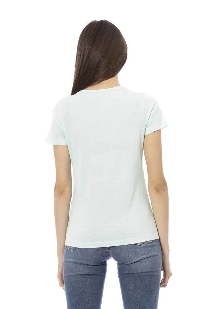 Light Blue Cotton Women T-Shirt - ventzia