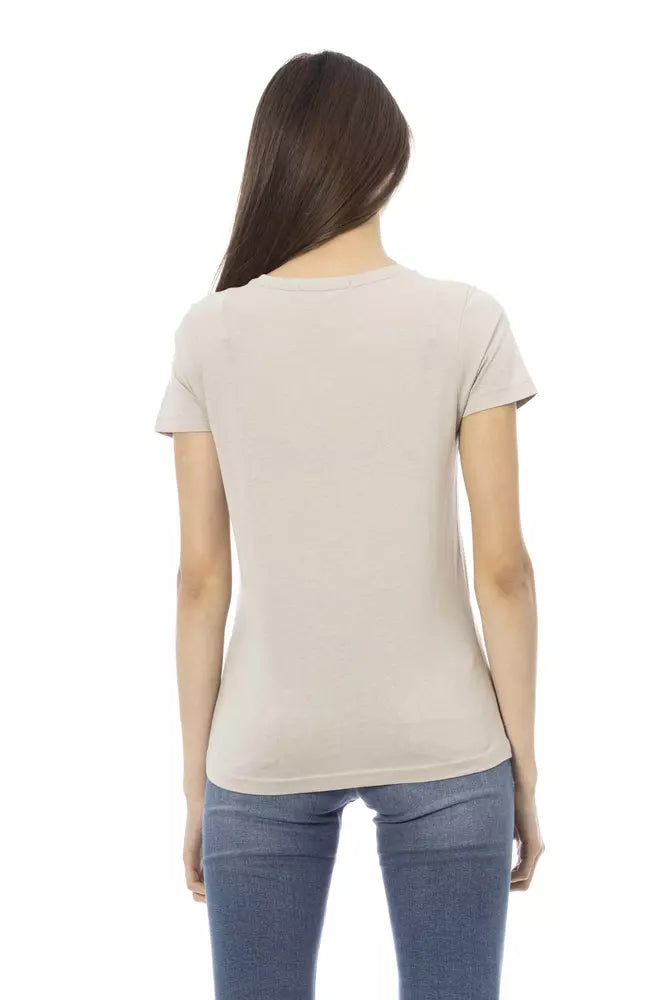Beige Cotton Women T-Shirt - ventzia