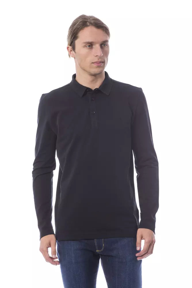 Black Cotton Men's Polo Shirt Long Sleeve - ventzia