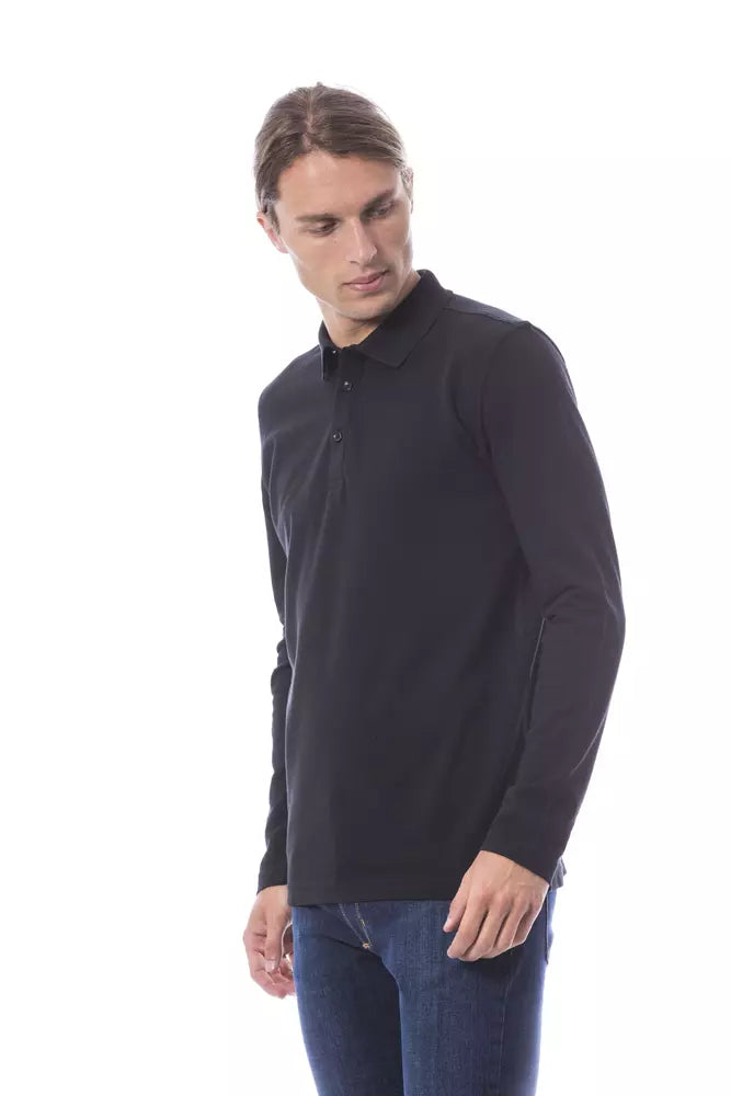 Black Cotton Men's Polo Shirt Long Sleeve - ventzia