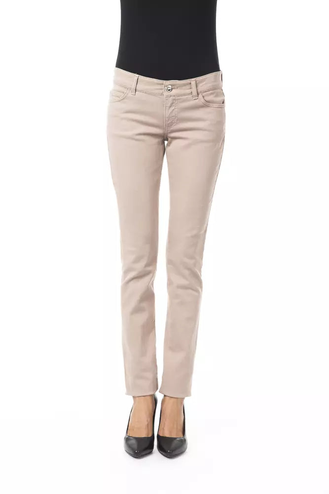 Beige Cotton Women Pant with Chain Detail on Pocket - ventzia
