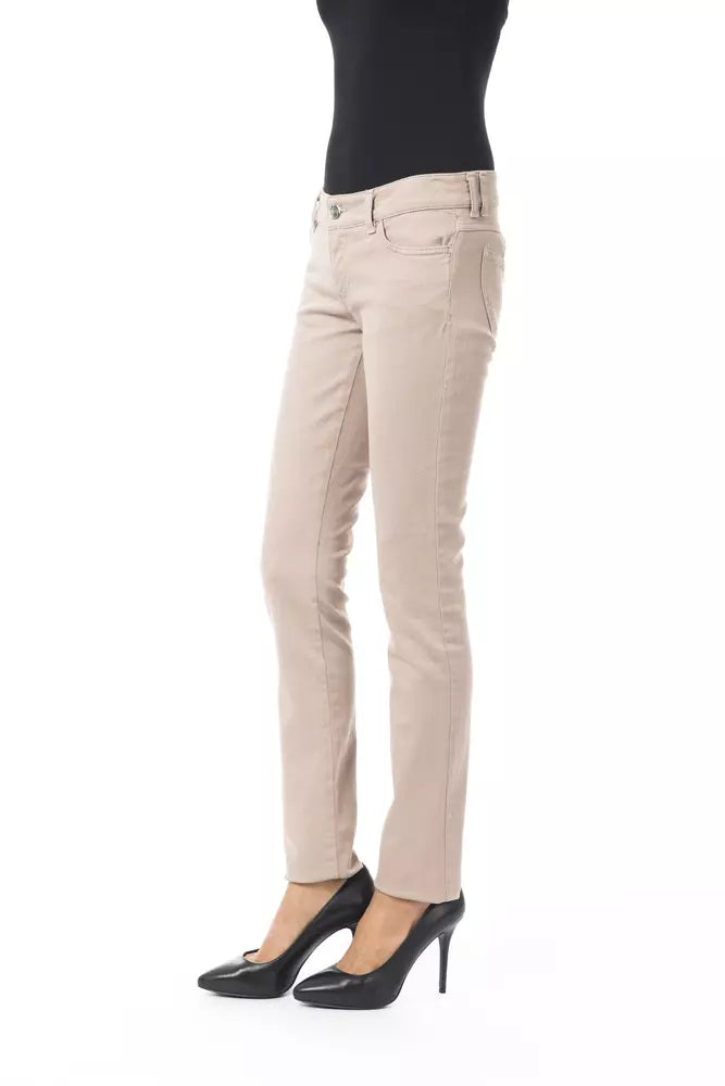 Beige Cotton Women Pant with Chain Detail on Pocket - ventzia