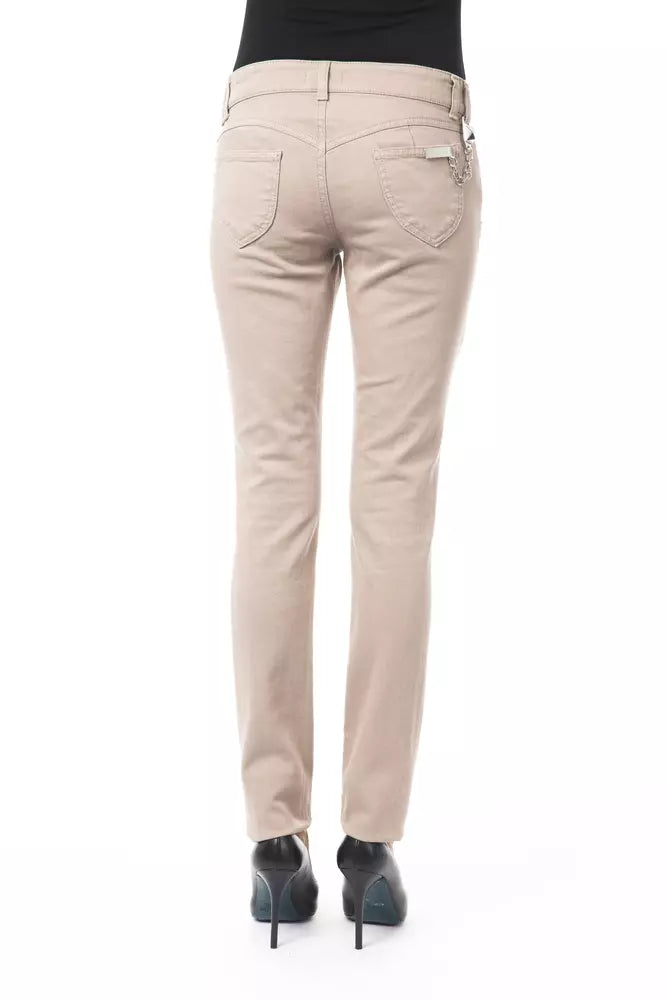 Beige Cotton Women Pant with Chain Detail on Pocket - ventzia