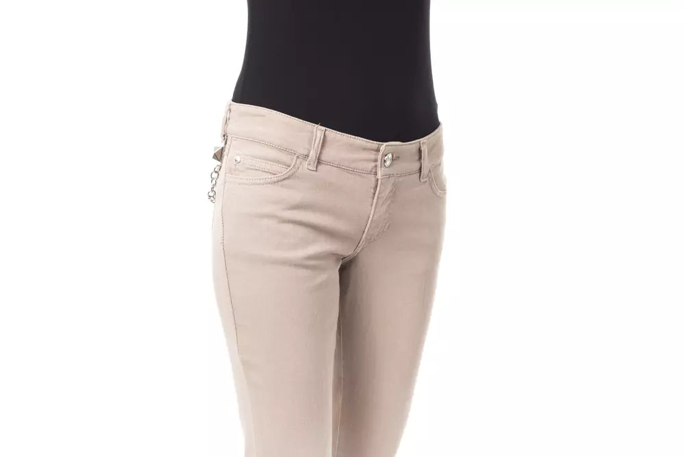 Beige Cotton Women Pant with Chain Detail on Pocket - ventzia