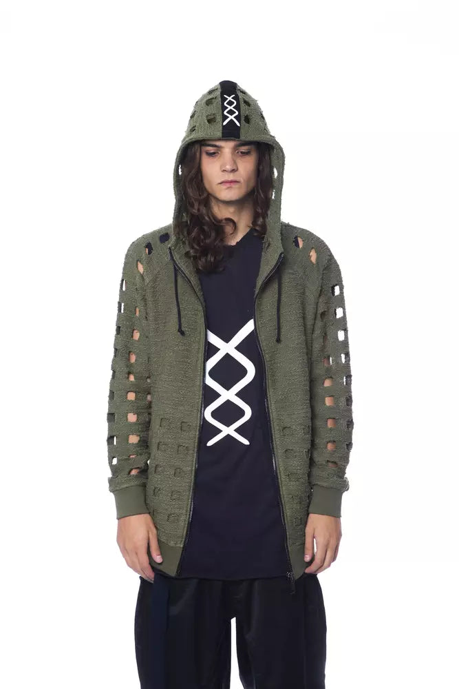 Army Cotton Men Sweater with Hood and Zip Closure - ventzia