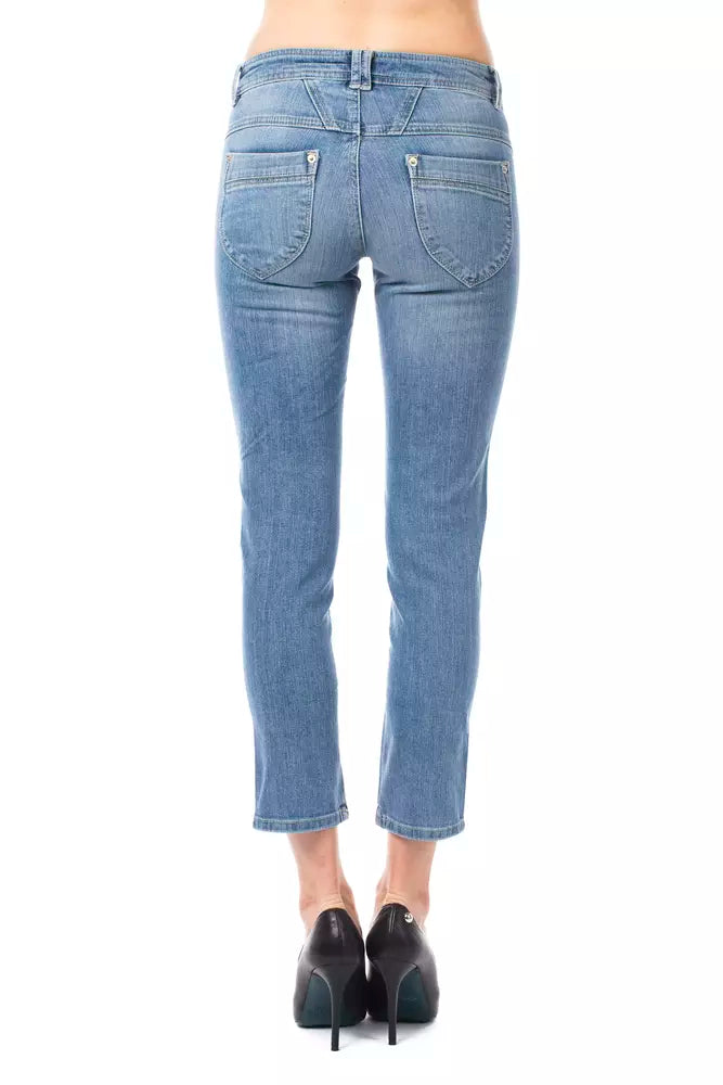 Light Blue Cotton Women Capri Jean - ventzia