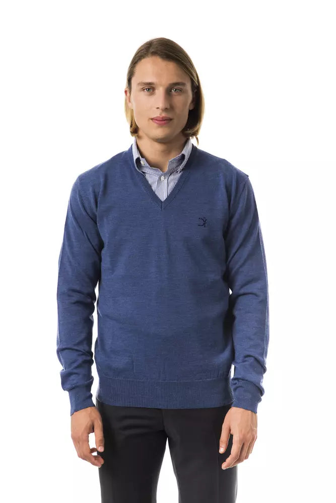 Blue Merino Wool Men Sweater - ventzia