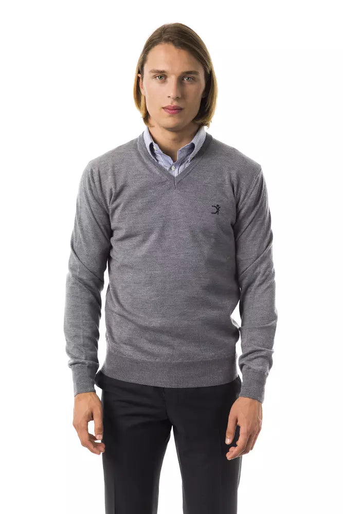Gray Merino Wool Men Sweater - ventzia