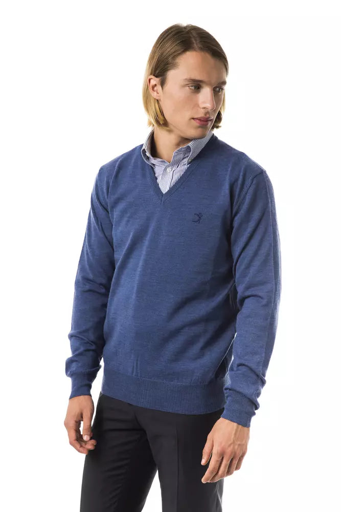 Blue Merino Wool Men Sweater - ventzia