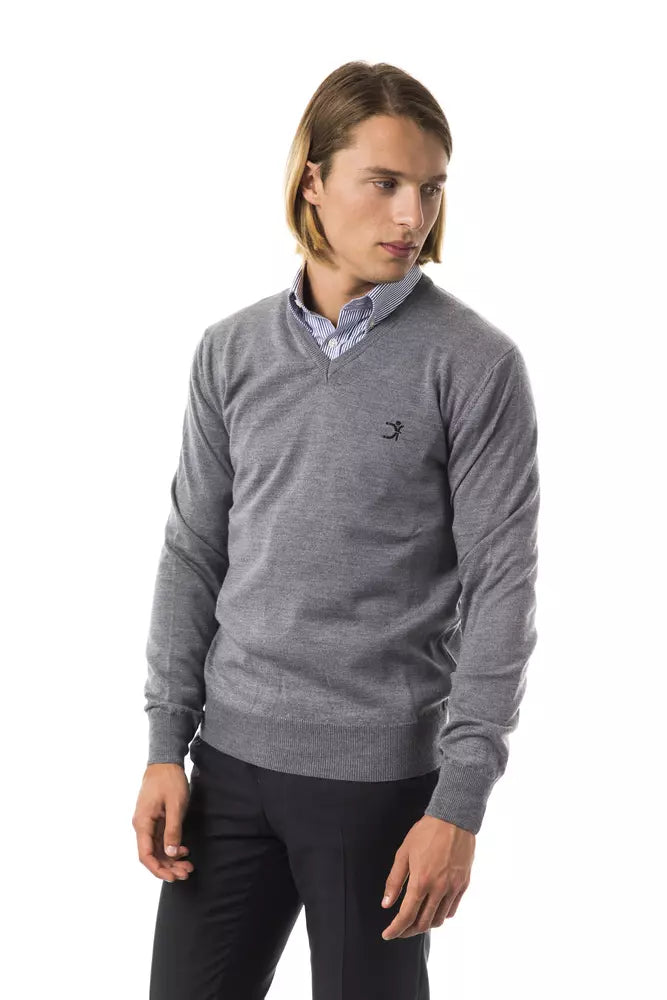 Gray Merino Wool Men Sweater - ventzia