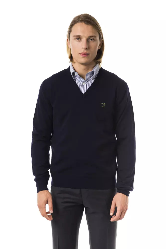 Blue Merino Wool Men Sweater - ventzia