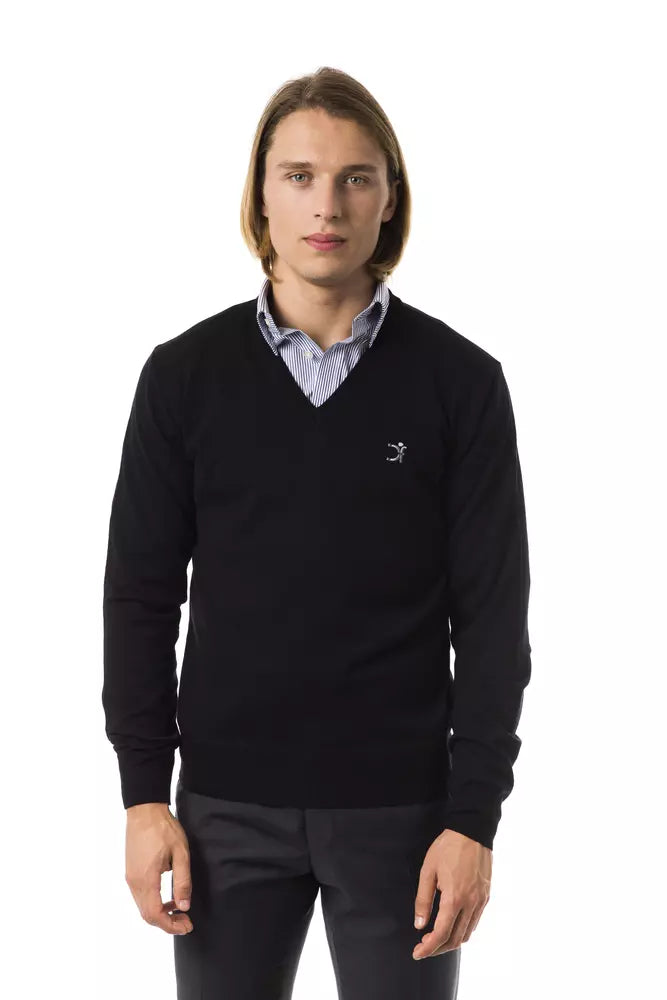Black Merino Wool Men Sweater - ventzia