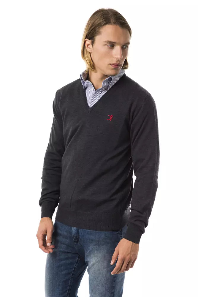 Gray Merino Wool Men Sweater - ventzia