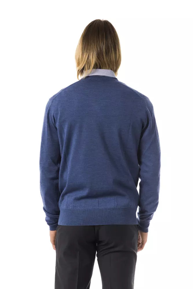 Blue Merino Wool Men Sweater - ventzia